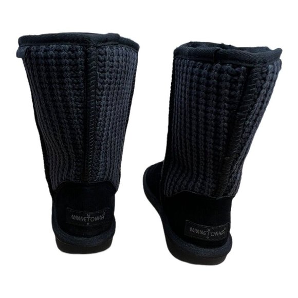 Minnetonka Chunky Sweater Knit Sheepskin Leather & Wool Women's Boots Black sz.6 - Picture 9 of 12